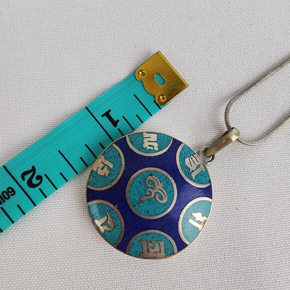 Vintage Tibetan Ancient Mantra Sterling Pendant Chain Necklace - Picture 8 of 8